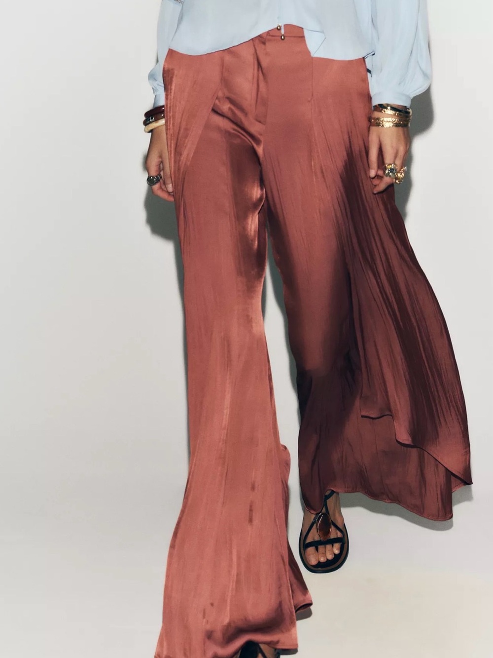 BNWT Zara Silky Wide-Leg Rust Pants